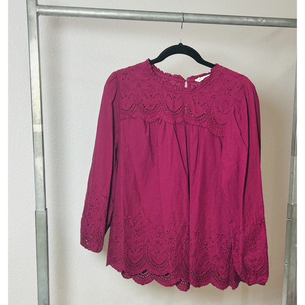 NEW Women's L Eyelet Long Sleeve Burgundy Top from Nurture by Westbound MSRP $99